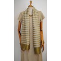 Green striped 100% raw Silk Scarf - Shawl - Pashmina