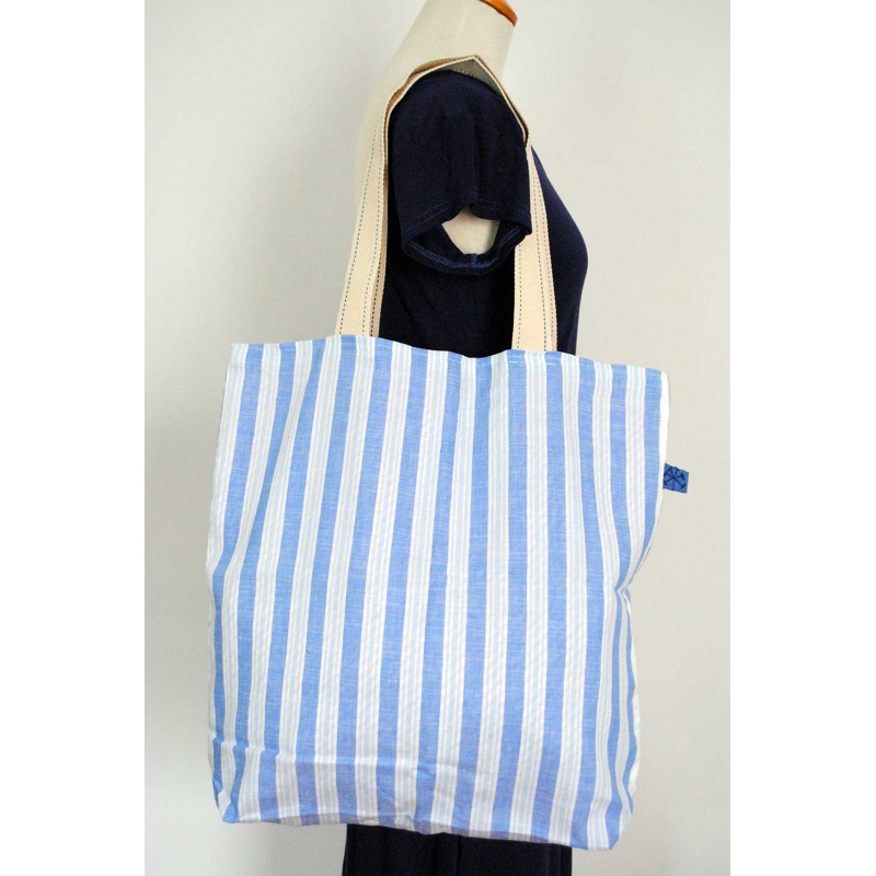 White & Light Blue Striped cotton handbags - shop rednerium.com